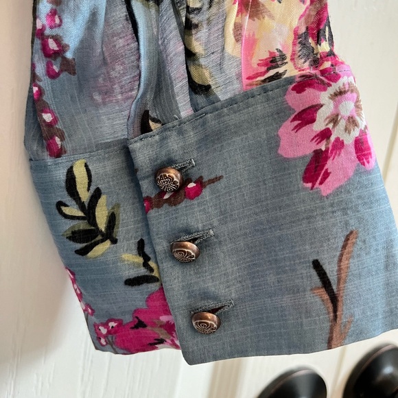 Aratta Silent Journey long sleeve blouse floral embroidered blue size medium - Picture 5 of 8